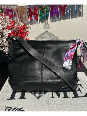 Coach❤️Y2K Black Leather Hobo Converter Shoulder/Crossbody Bag with Pink Scarf